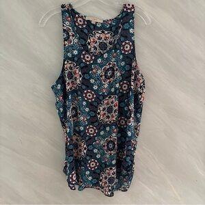 Loft L Blue/White/Red Floral Razorback Relaxed Fit Tank Top Blouse